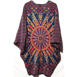 Tolani Women's 100% Silk One Size Long Length Multicolor Mandala Print Kimono